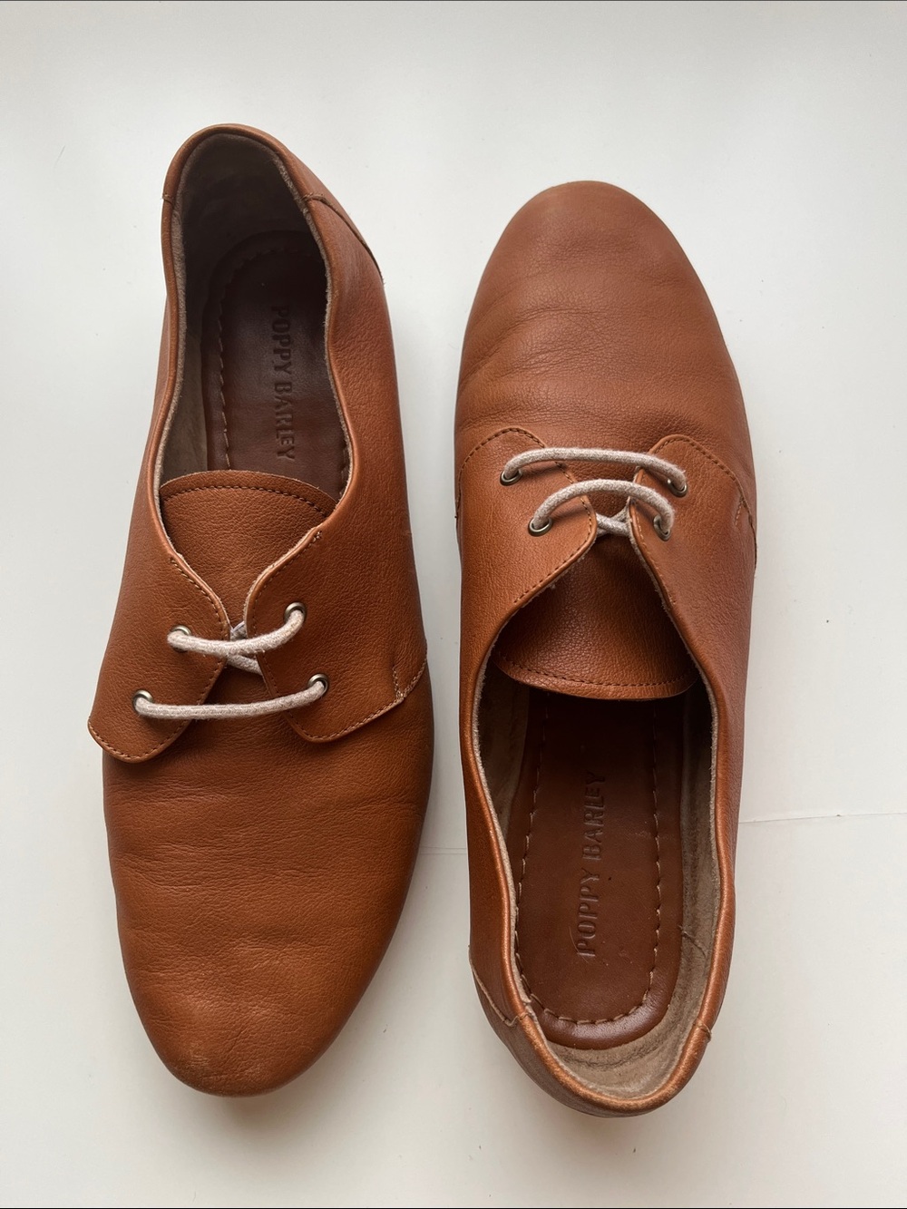 Poppy Barley Women's Cognac Leather Lace-Up Flats W11.5
